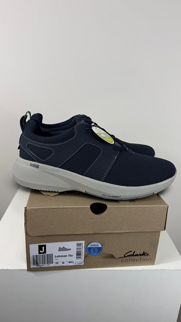 Baskets de course Frippindealz Clarks Lehman Tie en textile bleu marine avec semelle grise et technologie Cushion Max