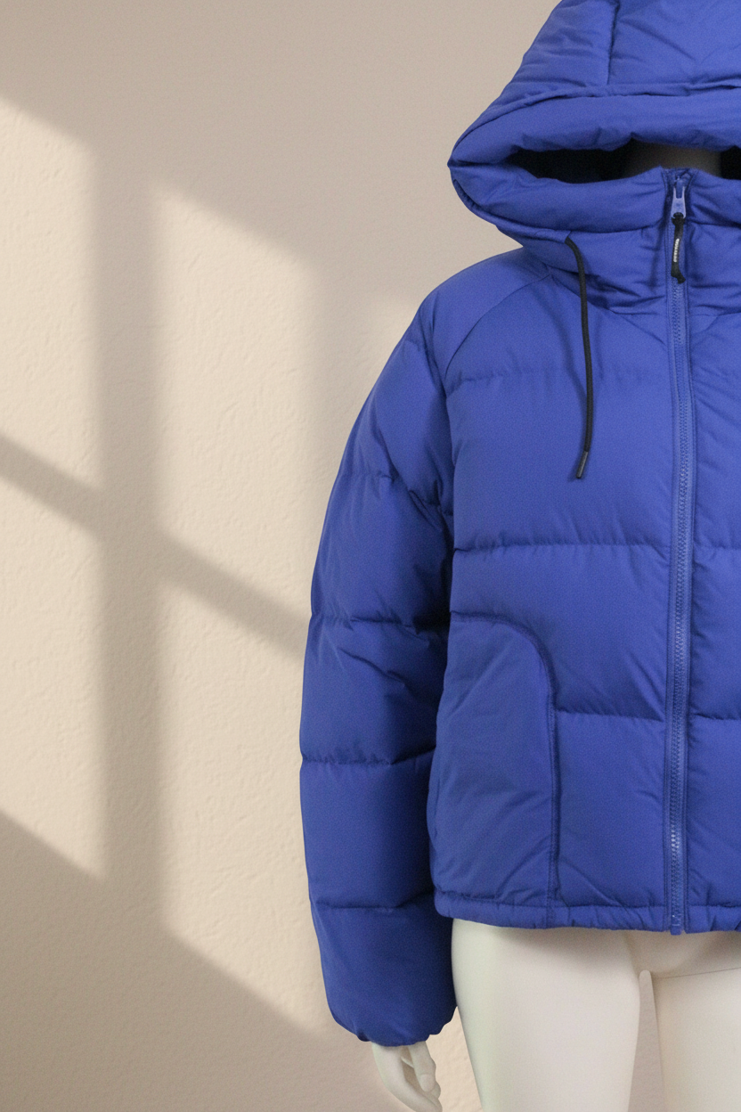 Doudoune bleue à capuche Frippindealz en polyamide et polyester, style matelassé chaud pour l'hiver