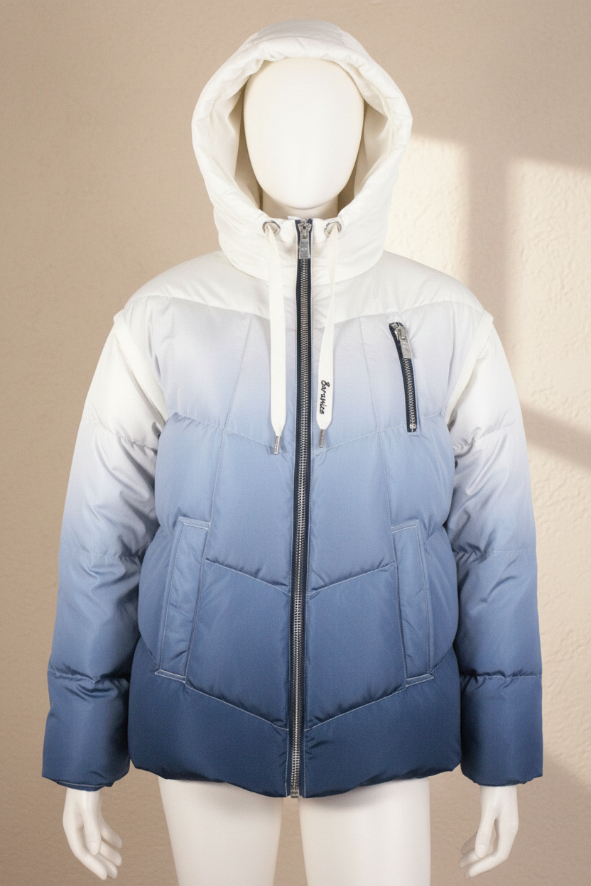 Doudoune 2 en 1 Frippindealz Berenice en polyester à effet dégradé blanc et bleu avec capuche amovible