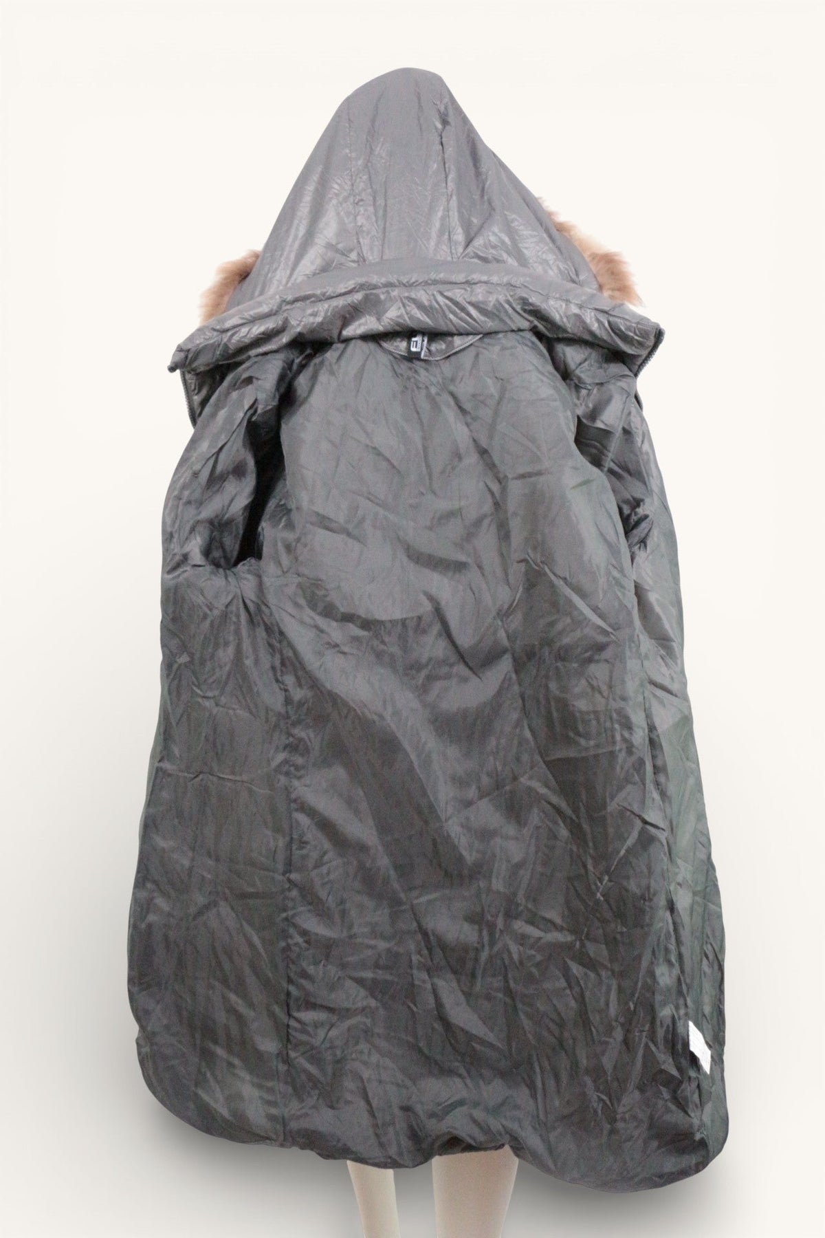 Doudoune longue grise Frippindealz avec capuche amovible, doublure intérieure en polyamide et polyester