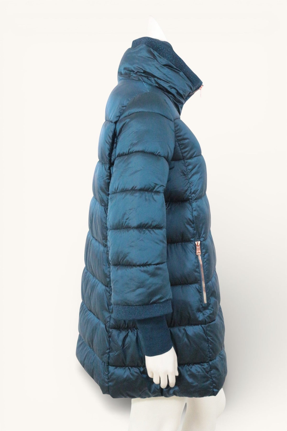 Doudoune mi-longue bleu marine Frippindealz en polyester et polyamide avec col montant et fermetures zippées