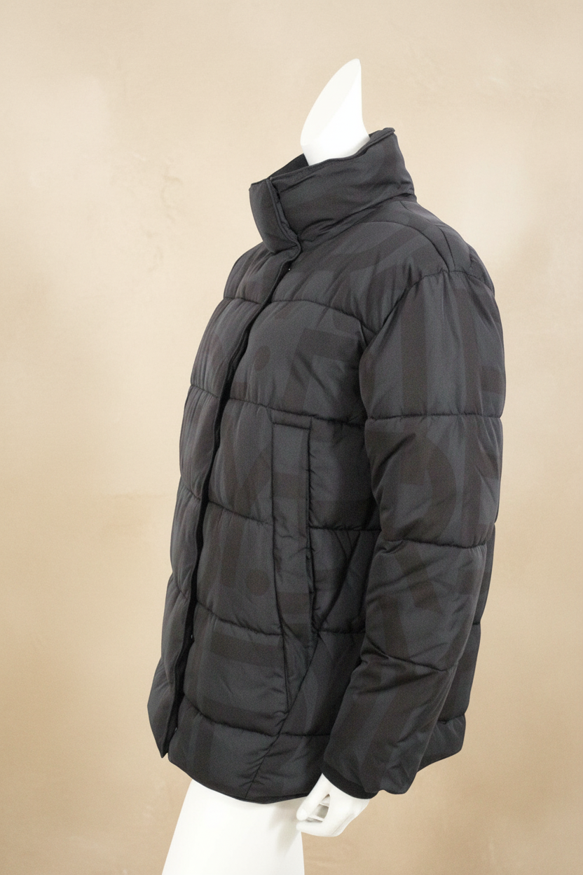 Doudoune noire Superdry Frippindealz en polyester avec motif ton sur ton, coupe matelassée et col montant.