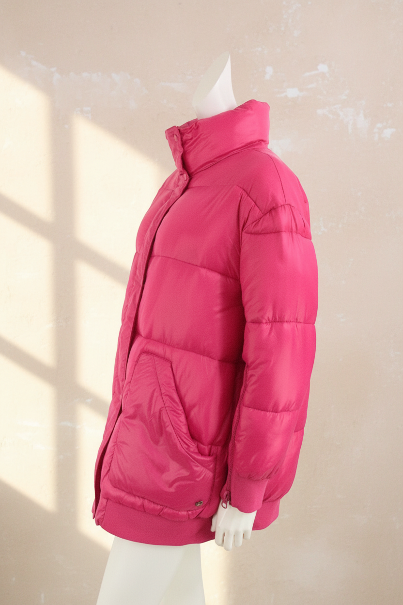 Doudoune rose vif Twinset en polyamide et polyester, coupe matelassée avec col montant, vendue par Frippindealz