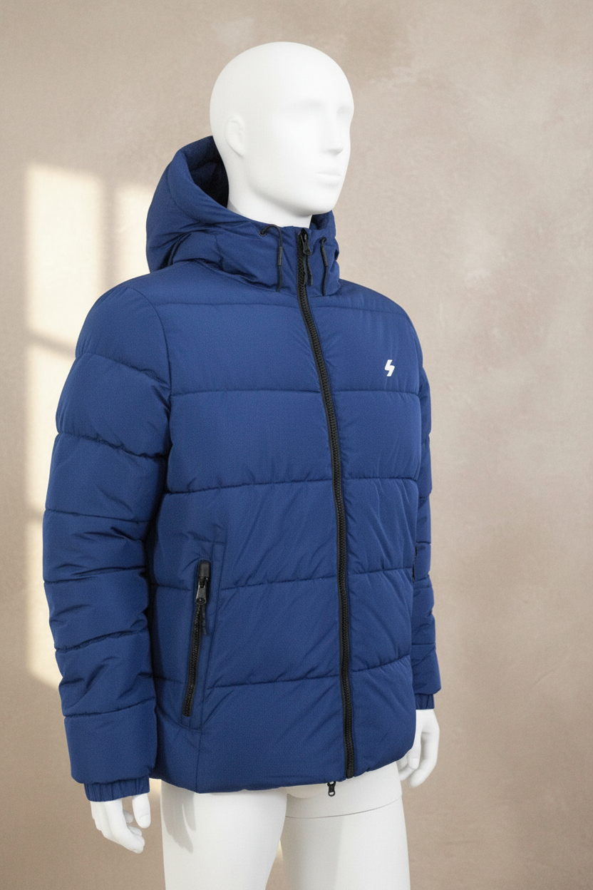 Doudoune à capuche Frippindealz bleu électrique en polyester avec doublure polaire et fermeture éclair noire