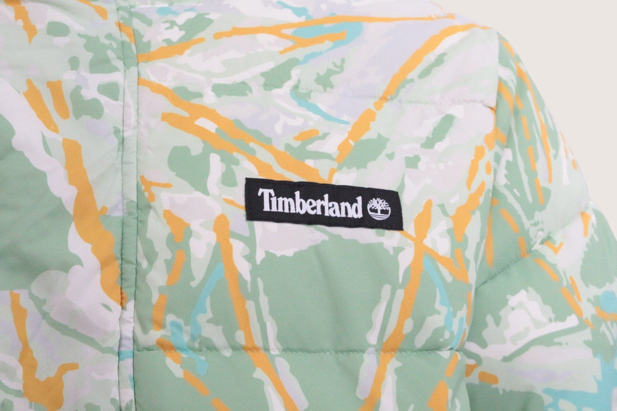 Doudoune Frippindealz Timberland imperméable à imprimé abstrait vert et jaune avec logo brodé