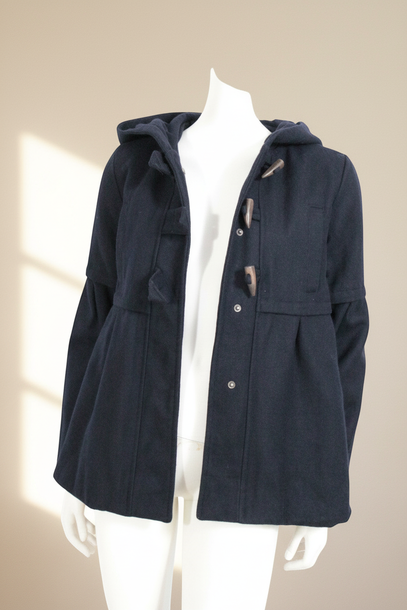 Duffle-coat bleu marine Frippindealz en mélange de laine avec capuche et fermetures à bascules classiques