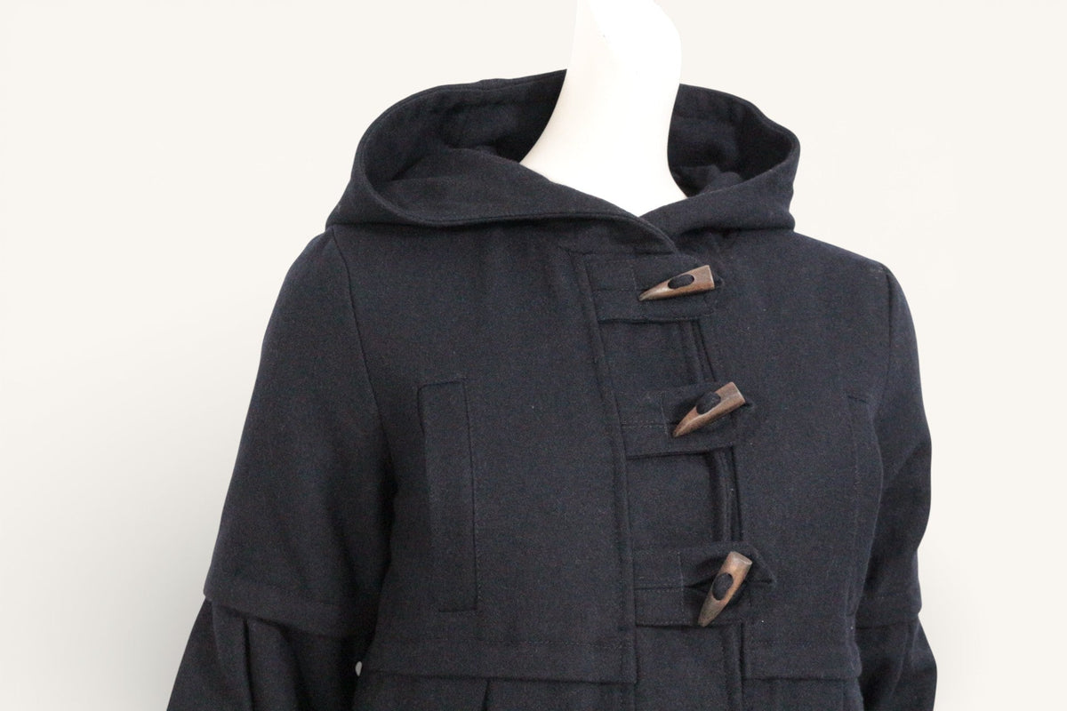 Duffle-coat bleu marine Frippindealz en mélange de laine avec capuche et fermetures à bascules en bois