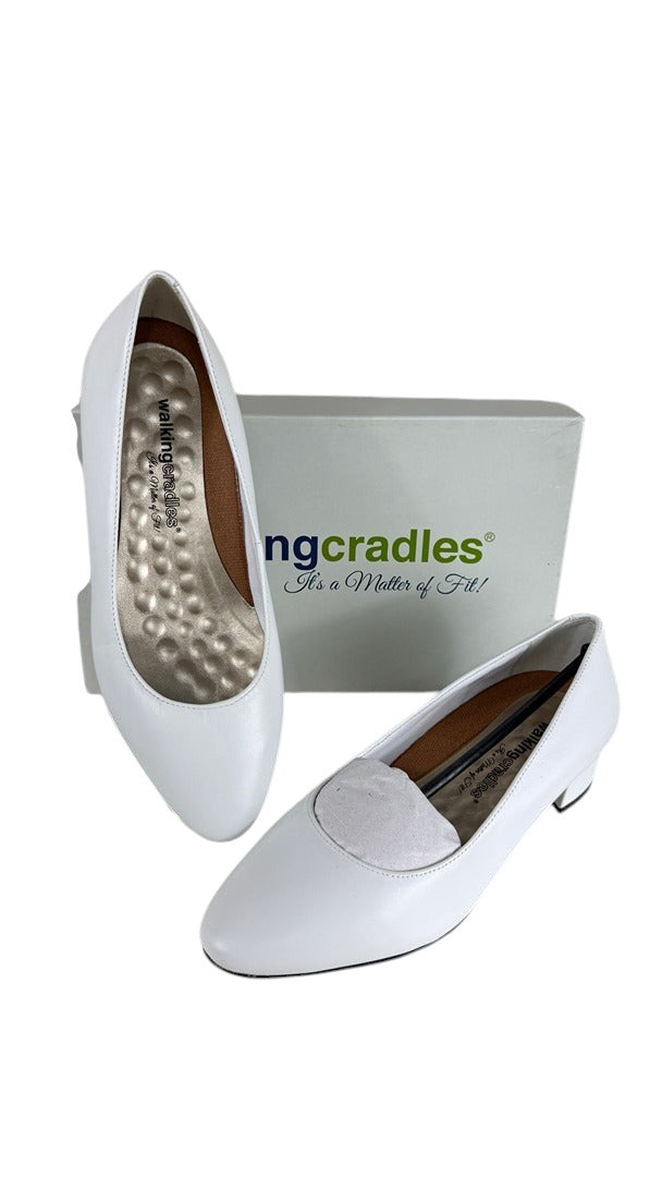 Escarpins Frippindealz Walking Cradles en cuir blanc avec talon bloc confortable et semelle intérieure ergonomique