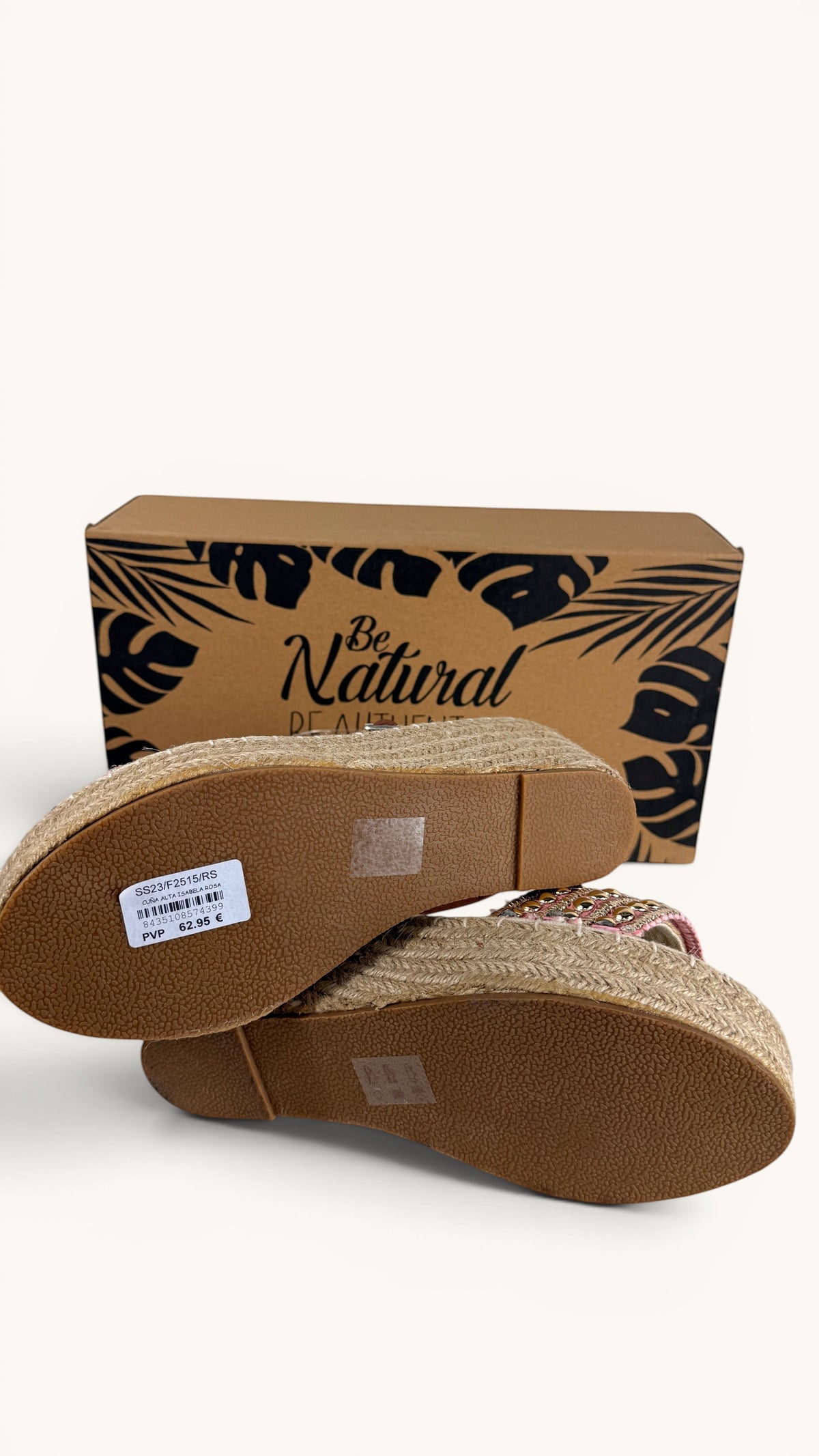 Espadrilles compensées Frippindealz Simó Sastre Isabela rose et doré avec semelle en corde et boîte d'origine