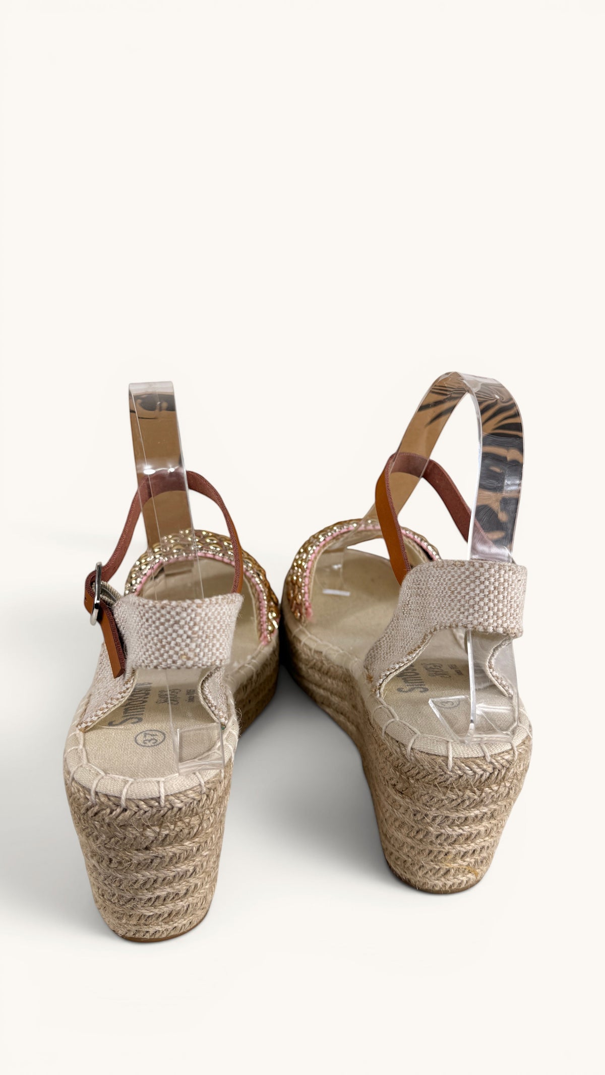 Espadrilles compensées Frippindealz Simó Sastre Isabela en corde, rose poudré et clous dorés, taille 37.