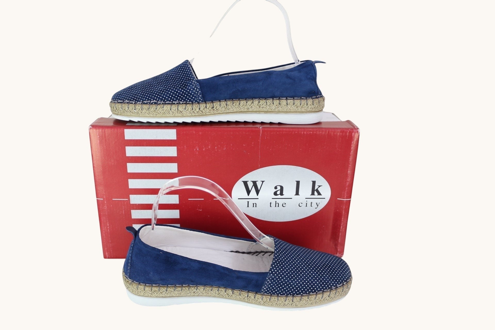 Espadrilles Frippindealz Walk In The City bleu marine en cuir velours avec motif micro-pois et semelle corde tressée