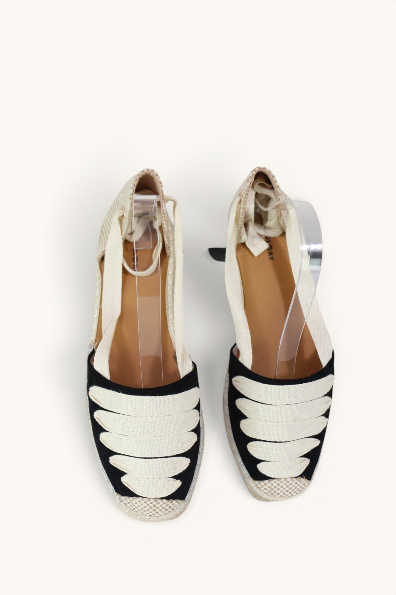 Espadrilles Frippindealz Lady Glory bicolores noir et beige avec rubans à nouer et semelle en corde tressée