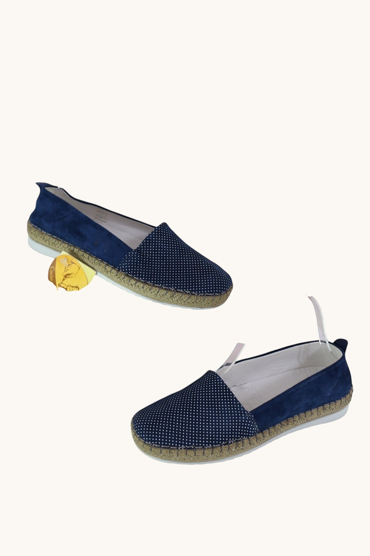 Espadrilles Frippindealz Walk In The City bleu marine en cuir velours avec motif micro-pois et semelle corde tressée