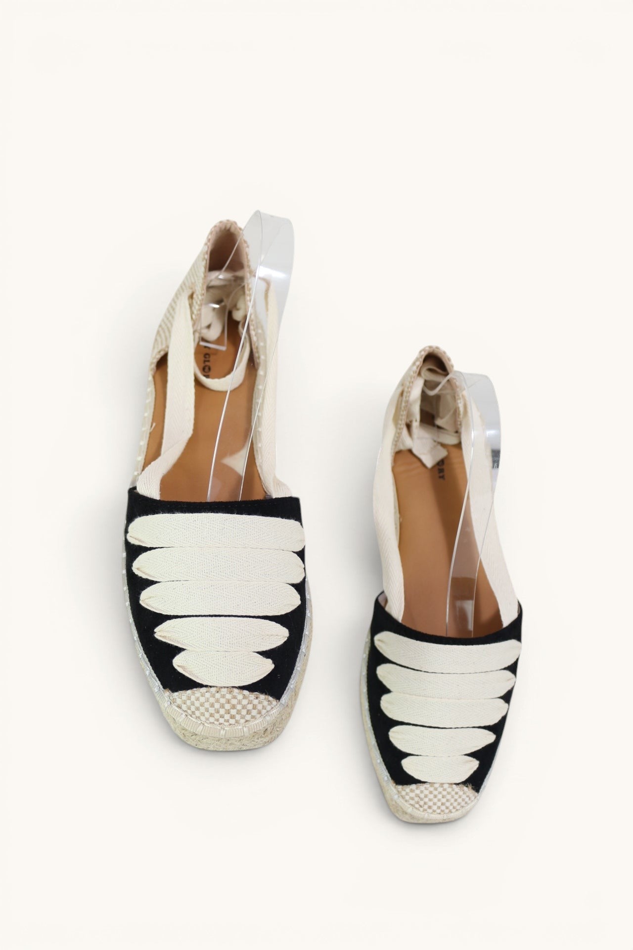 Espadrilles Frippindealz Lady Glory bicolores noir et beige avec rubans à nouer et semelle en corde tressée