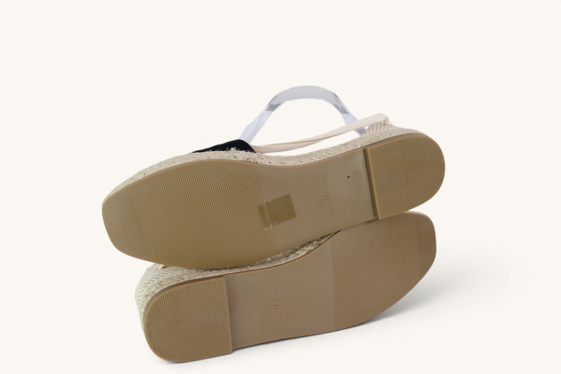 Semelles en corde d'espadrilles Frippindealz Lady Glory bicolores noir et beige avec rubans