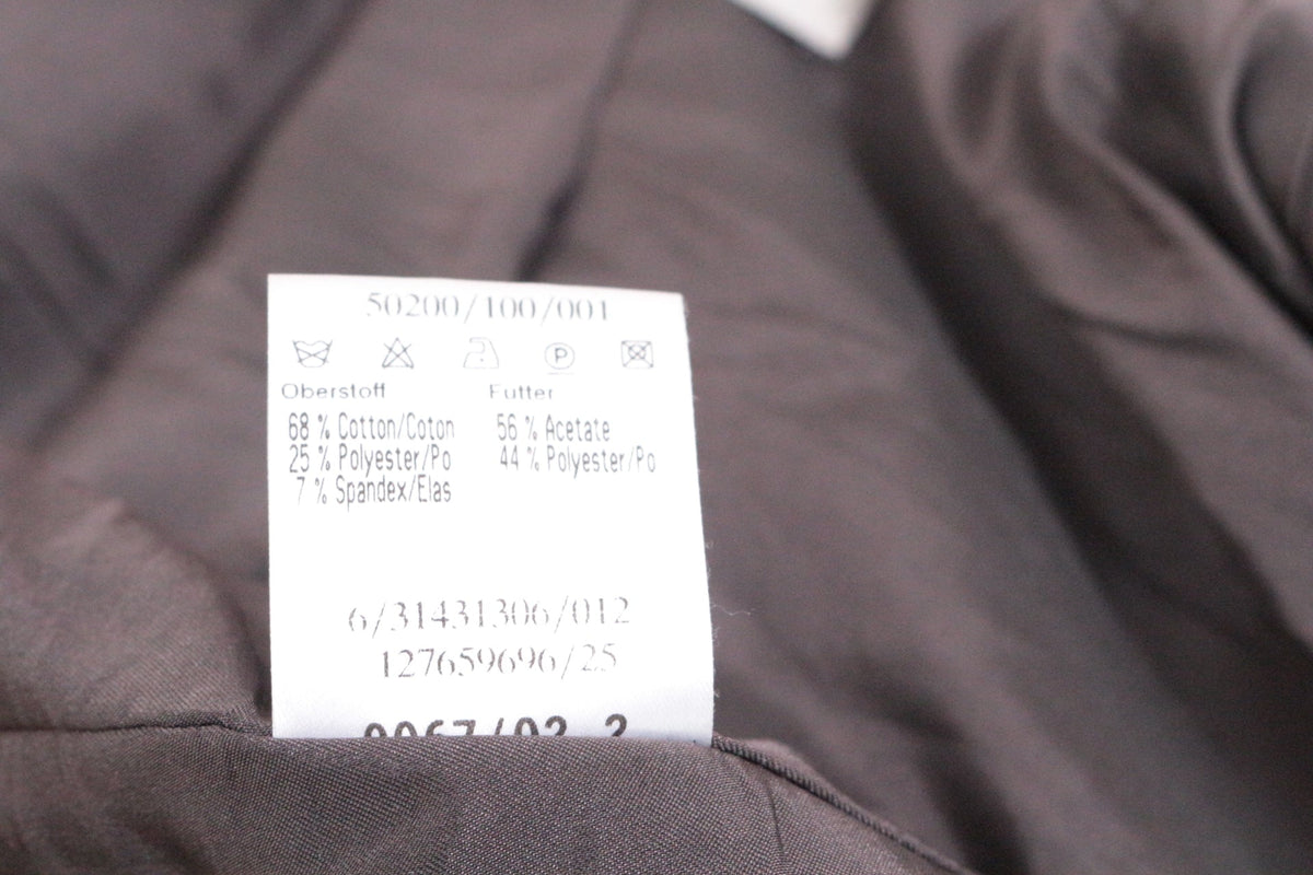 Étiquette de composition intérieure du blazer marron Frippindealz en coton, polyester et élasthanne