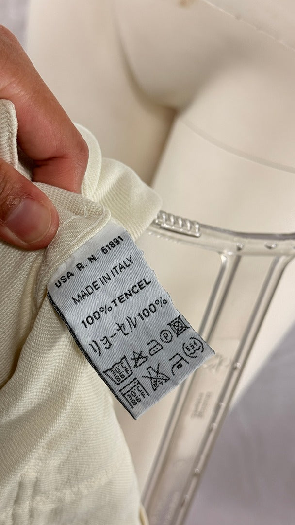 Étiquette de composition Frippindealz indiquant 100% tencel pour une robe Cerruti 1881 fabriquée en Italie