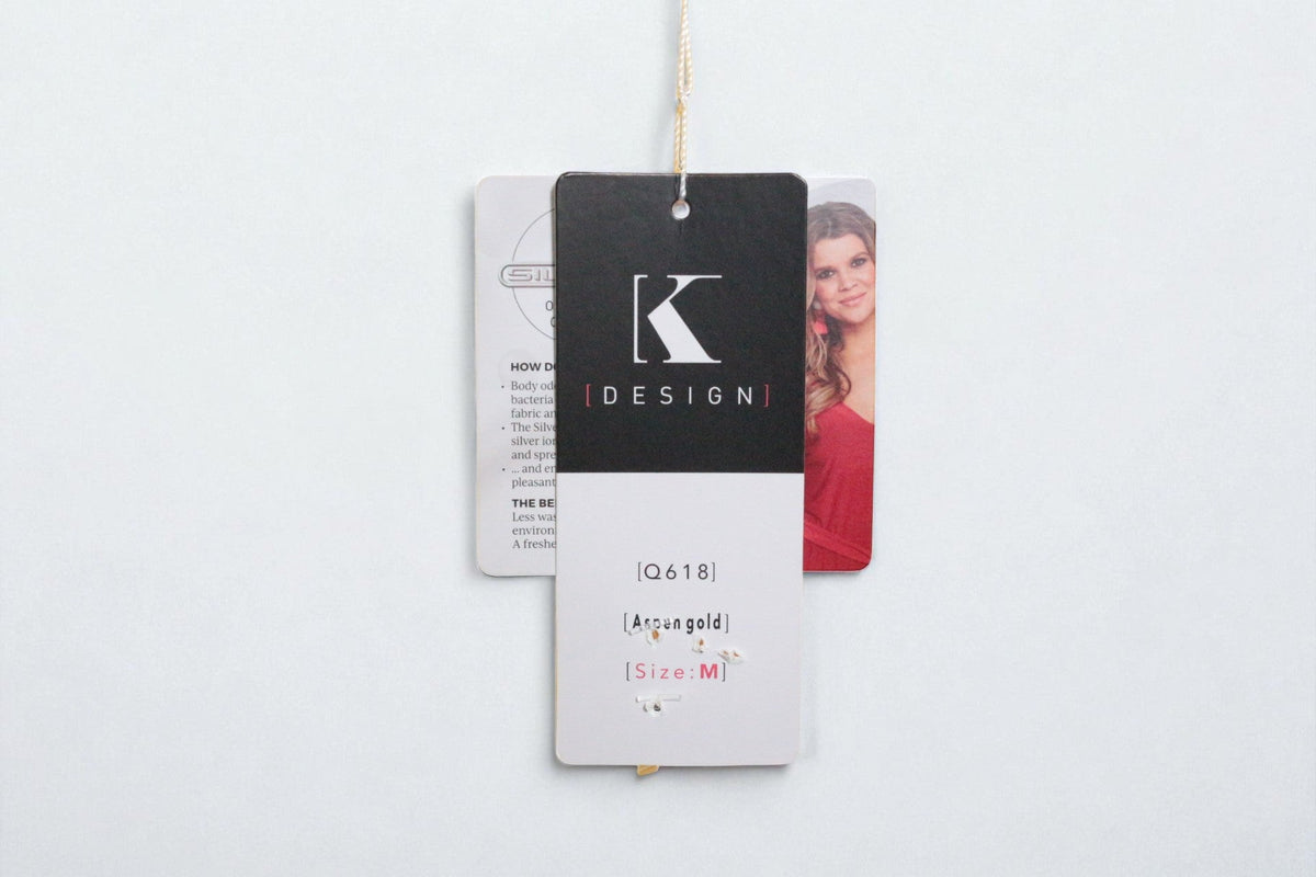 Étiquette de vêtement Frippindealz pour robe K design jaune taille M avec informations sur le produit