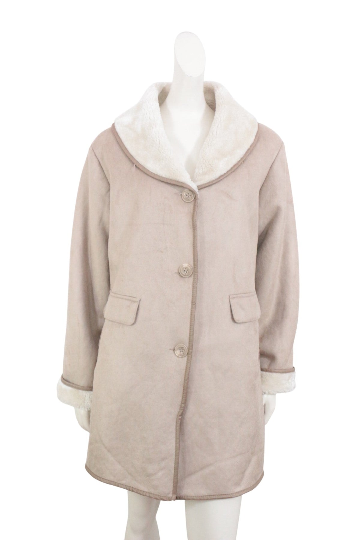 Manteau Frippindealz Gabriella Vincenza beige en polyester avec col et revers en fausse fourrure douce