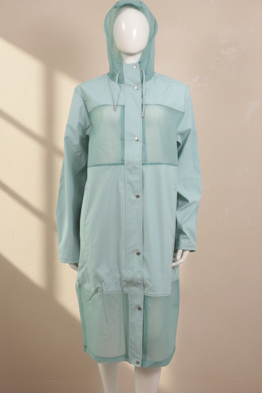 Veste imperméable Frippindealz Ilse Jacobsen vert menthe avec capuche et fermeture à boutons-pression