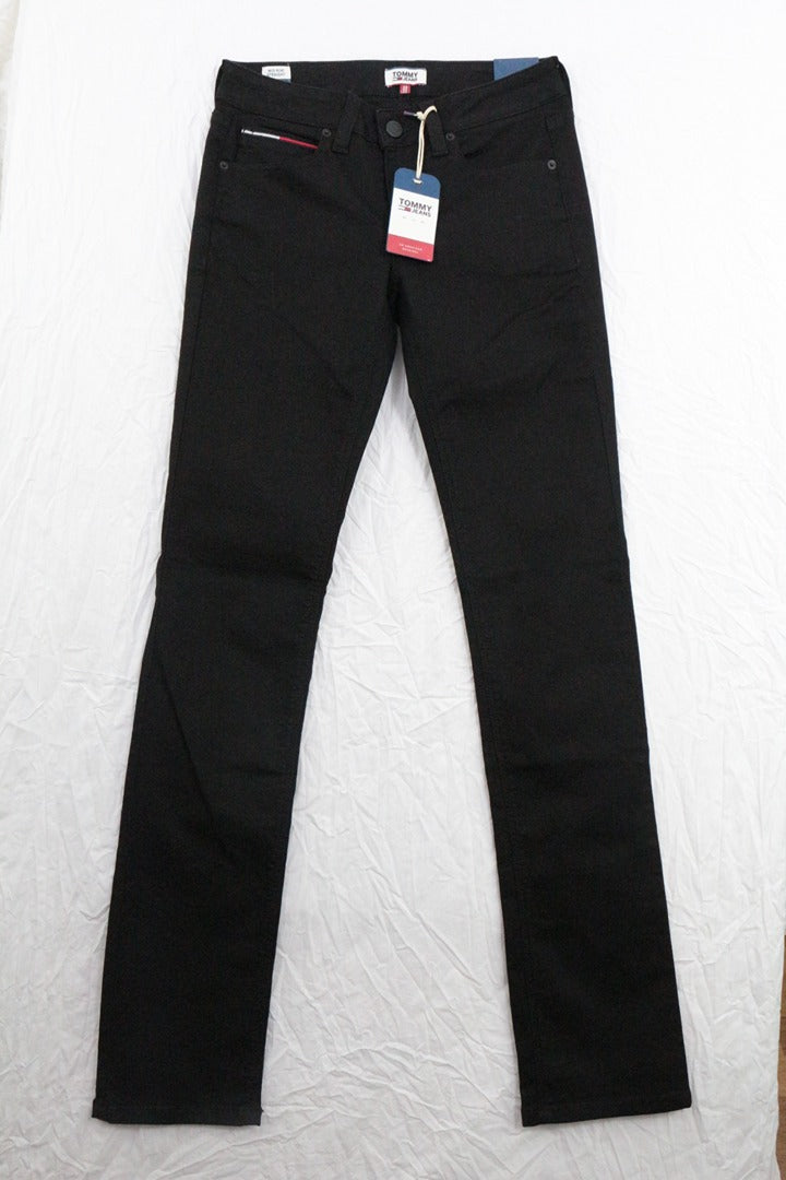 Jean droit noir Frippindealz Tommy Jeans en coton mélangé avec étiquette, coupe slim et détails signature