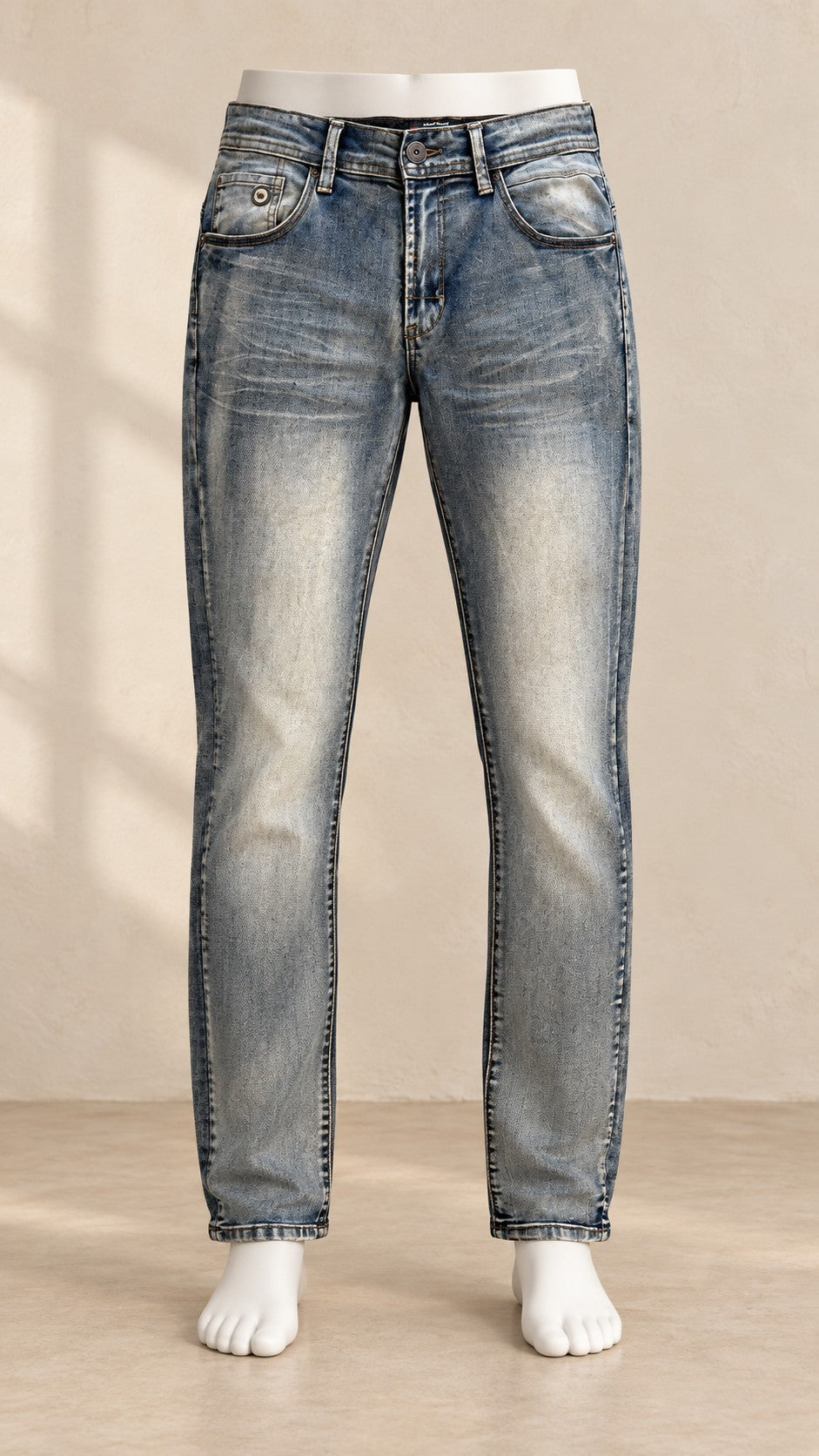 Jean homme Frippindealz Koröshi coupe droite bleu stretch effet délavé vintage en coton et élasthanne