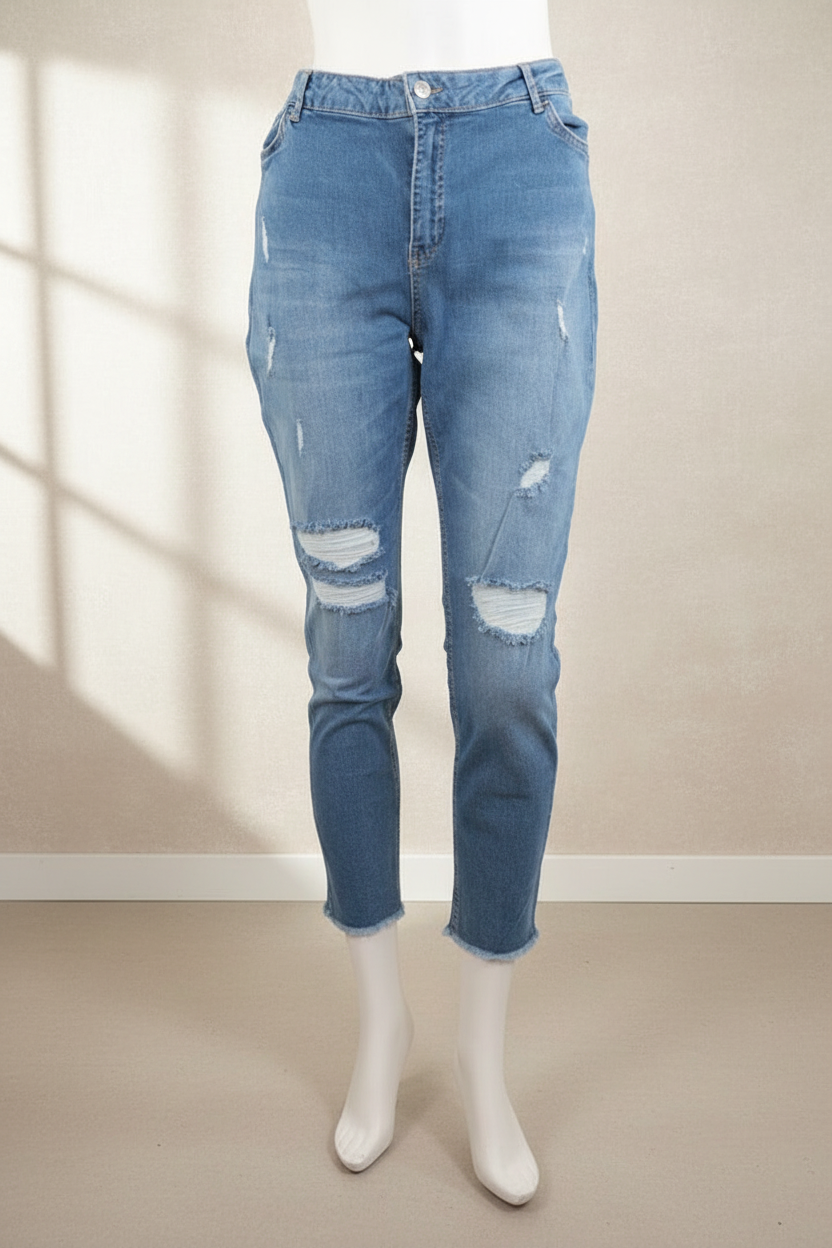 Jean skinny Frippindealz LC Waikiki bleu clair en coton avec effets destroy aux genoux et chevilles effilochées