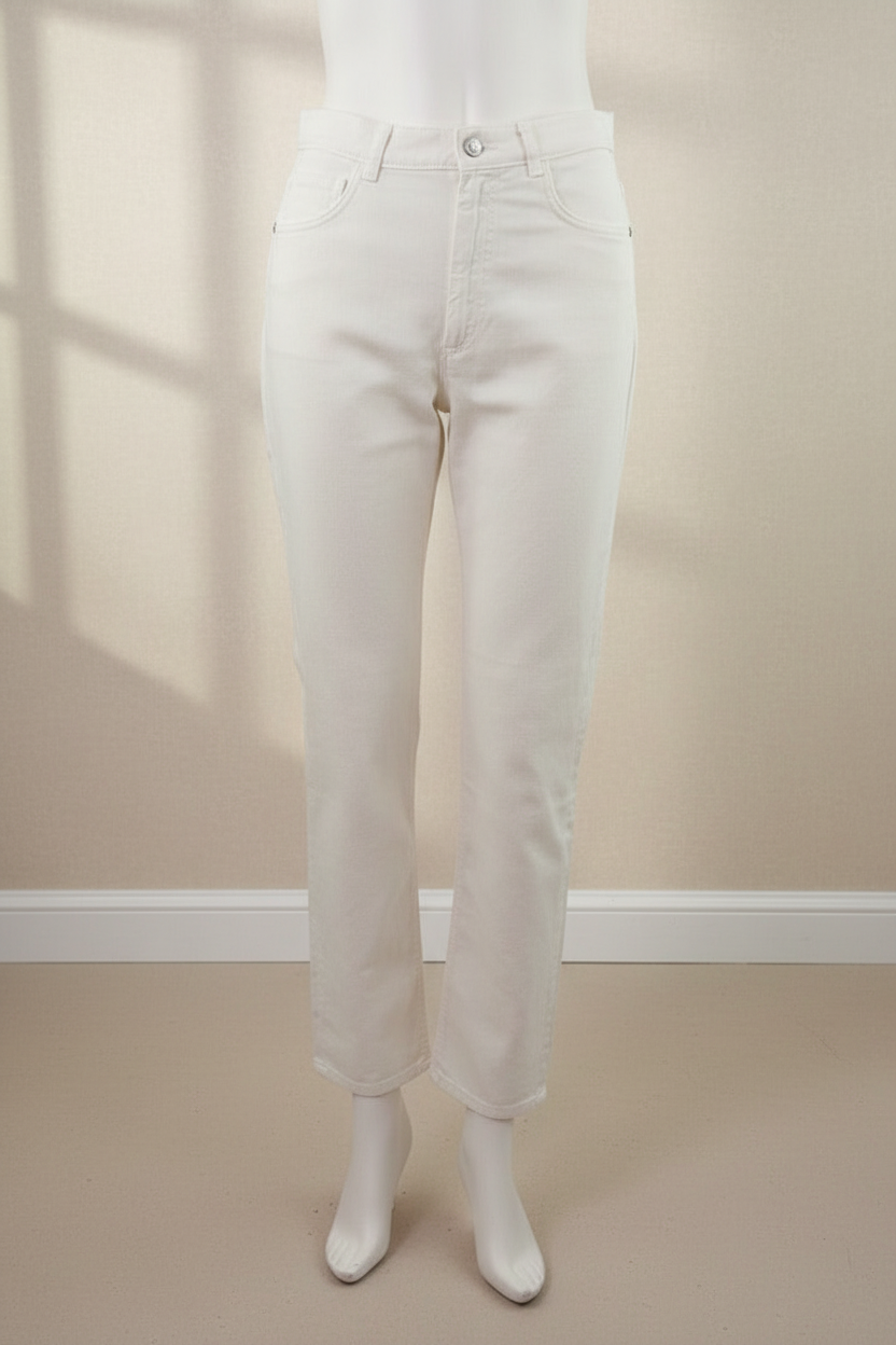 Jean slim Frippindealz Sisley couleur crème en coton avec fermeture boutonnée et passants de ceinture