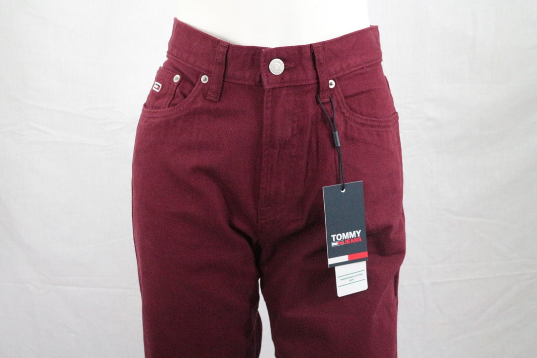 Jean taille haute Frippindealz Tommy Jeans en coton bordeaux avec étiquette de marque neuve