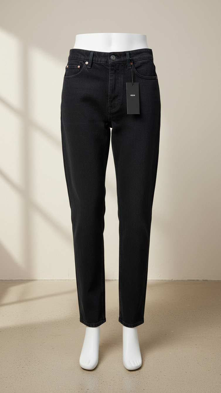 Jeans droit homme noir en coton Neuw neuf avec étiquette, coupe classique et fermeture boutonnée Frippindealz