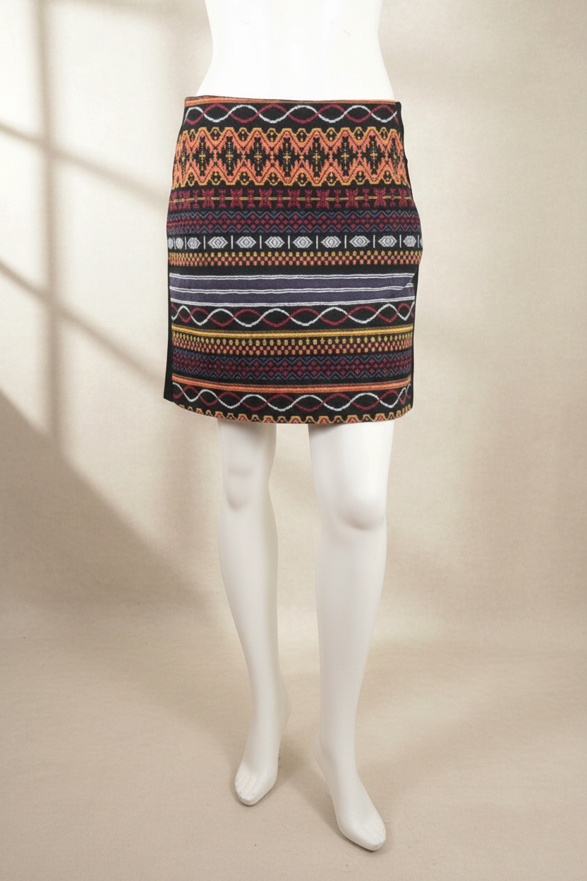 Jupe courte Frippindealz Actuelle noire avec motifs ethniques multicolores en viscose et polyamide