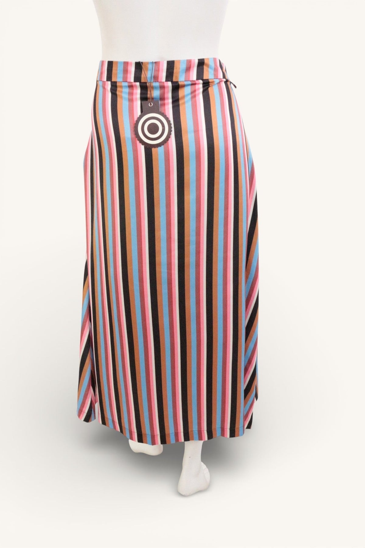 Jupe longue Frippindealz en polyester à rayures multicolores verticales avec fermeture boutonnée