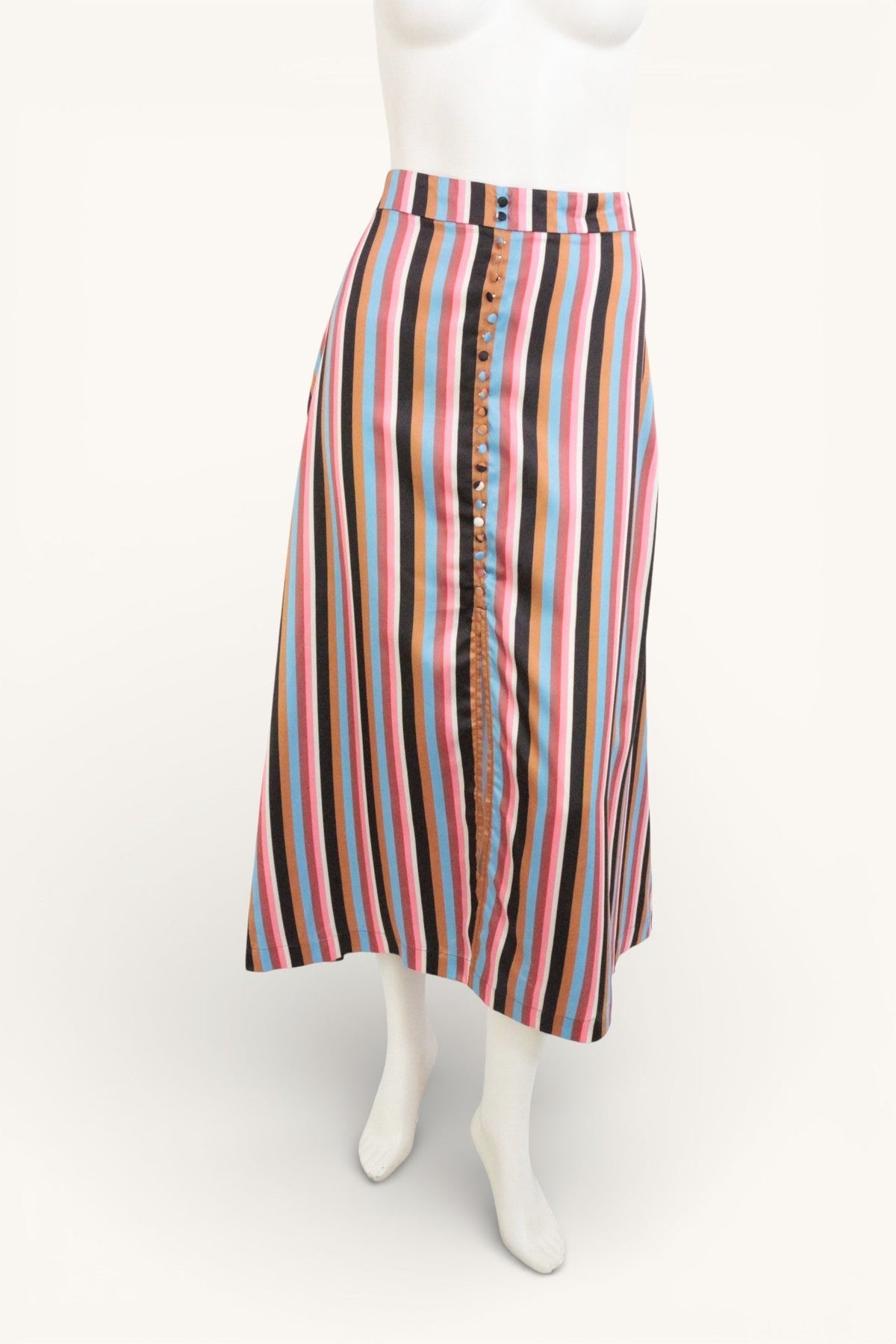Jupe longue Frippindealz en polyester à rayures multicolores avec fermeture boutonnée sur le devant