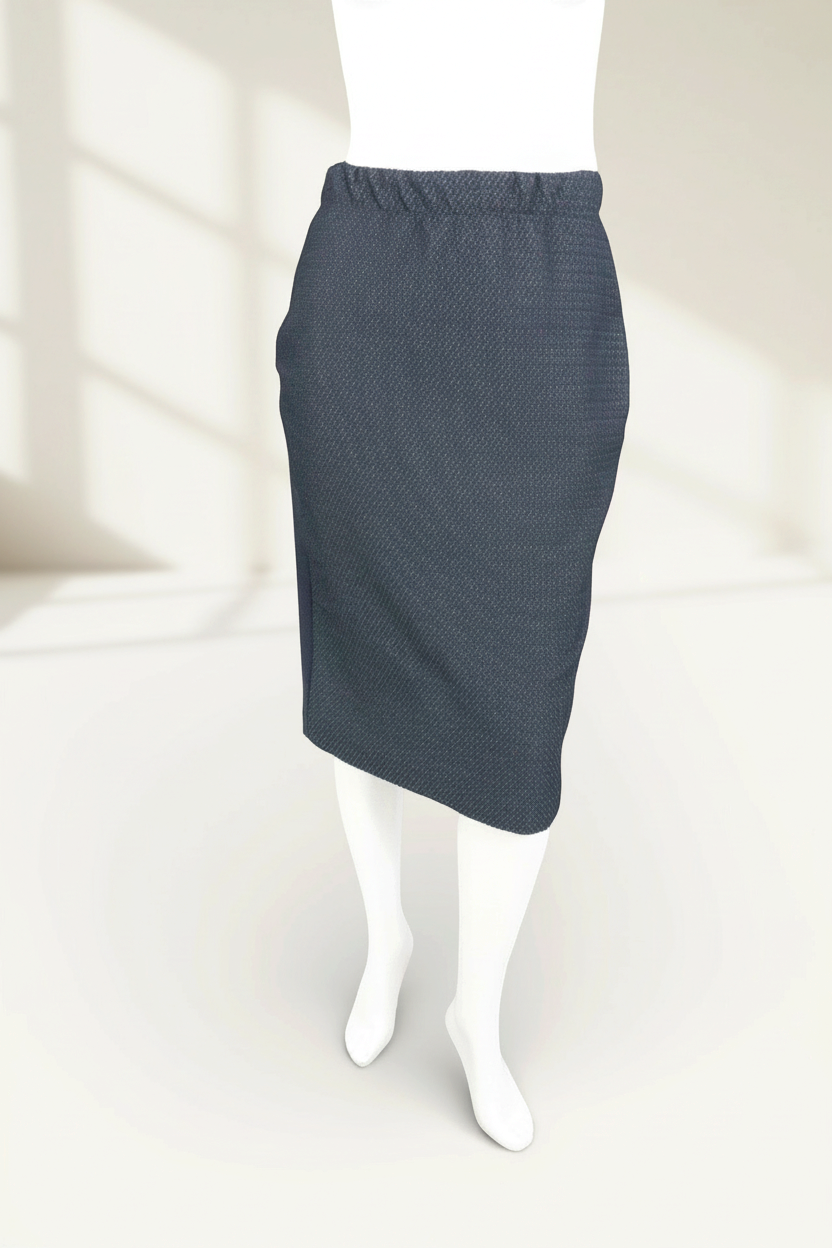 Jupe mi-longue bleu marine Frippindealz en tissu texturé avec taille élastique sur mannequin