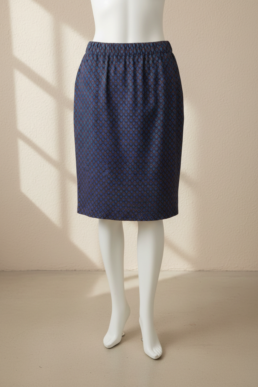 Jupe mi-longue Frippindealz Mayerline en polyester bleu et marron avec motif graphique géométrique
