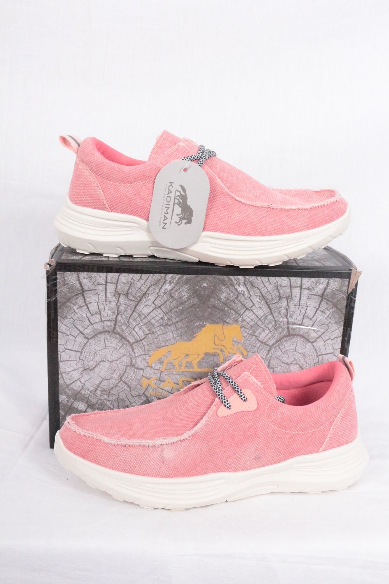 Frippindealz Chaussures slip-on Kadiman en coton rose vif, neuves, avec lacets et semelle blanche.