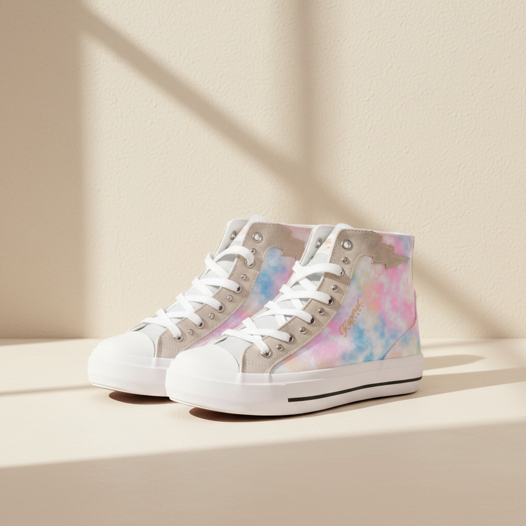 Baskets montantes Frippindealz Kaporal en polyester blanc et multicolore avec motif tie-dye pastel et lacets blancs