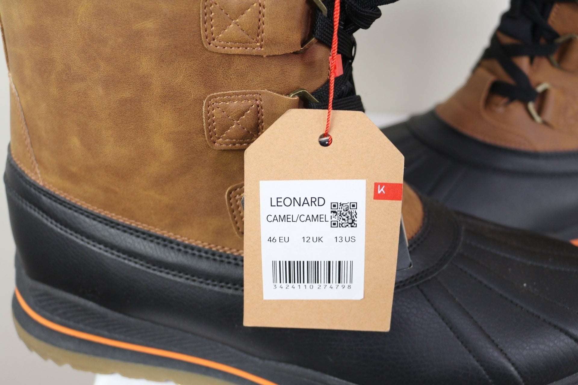 Bottes après-ski Frippindealz Kimberfeel Leonard camel et noir avec étiquette de taille et membrane imperméable