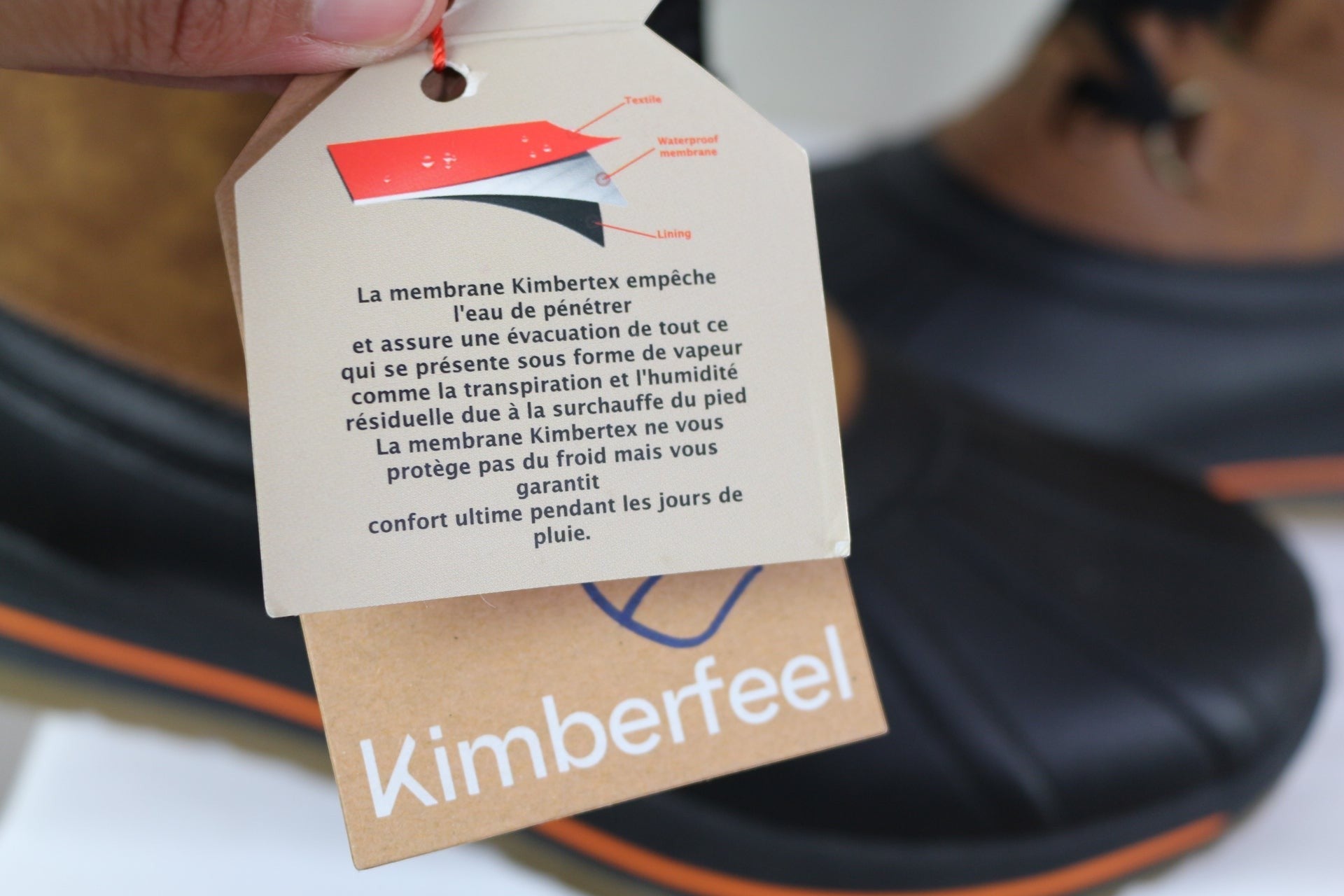 Frippindealz étiquette descriptive de la membrane imperméable Kimbertex sur bottes après-ski Kimberfeel Leonard camel