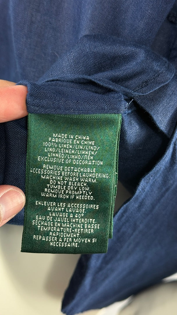 Étiquette de composition 100% lin de la tunique Lauren Ralph Lauren bleu marine vendue par Frippindealz