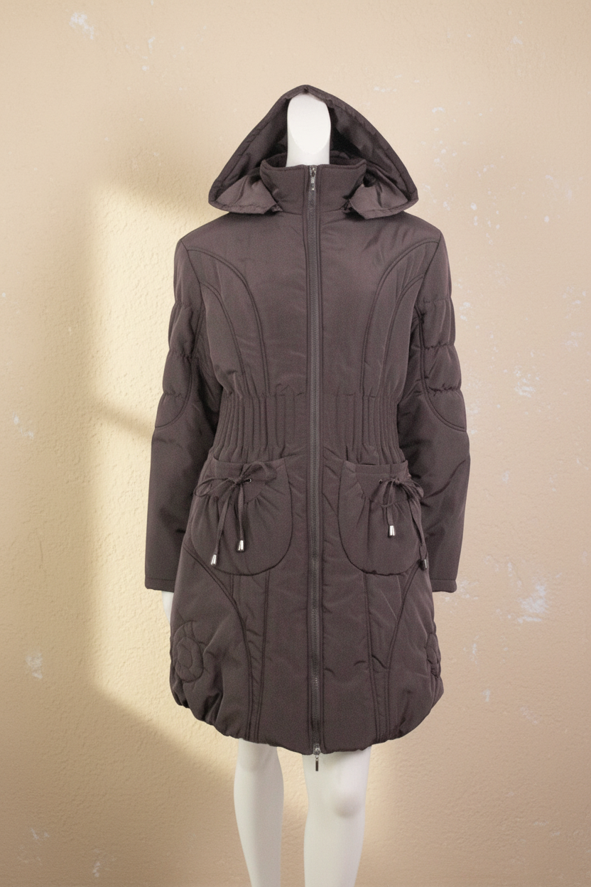 Manteau imperméable marron Glamz par Frippindealz avec capuche, fermeture éclair et poches à cordons