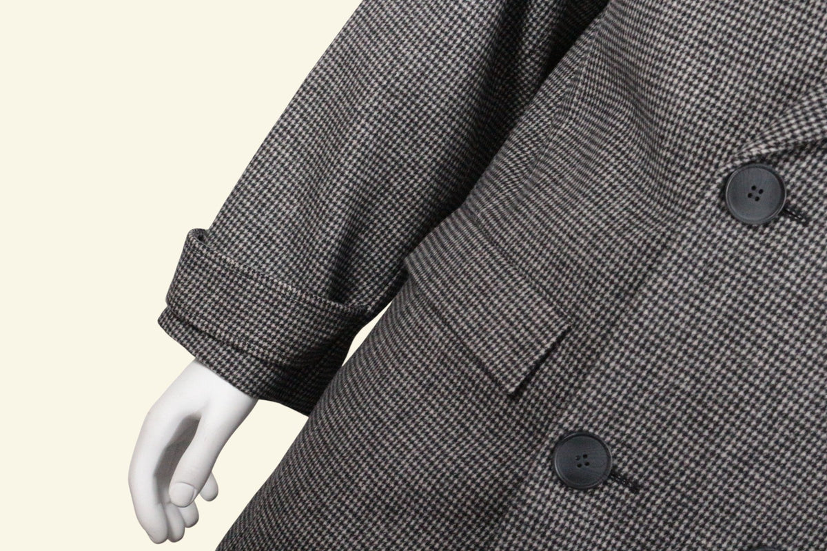 Manteau mi-long Frippindealz Eleven Paris en laine et polyester à motif pied-de-poule noir et gris avec boutons