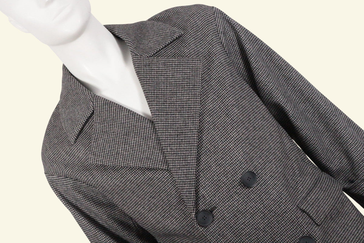 Manteau mi-long Frippindealz Eleven Paris en laine et polyester gris à motif pied-de-poule avec col à revers