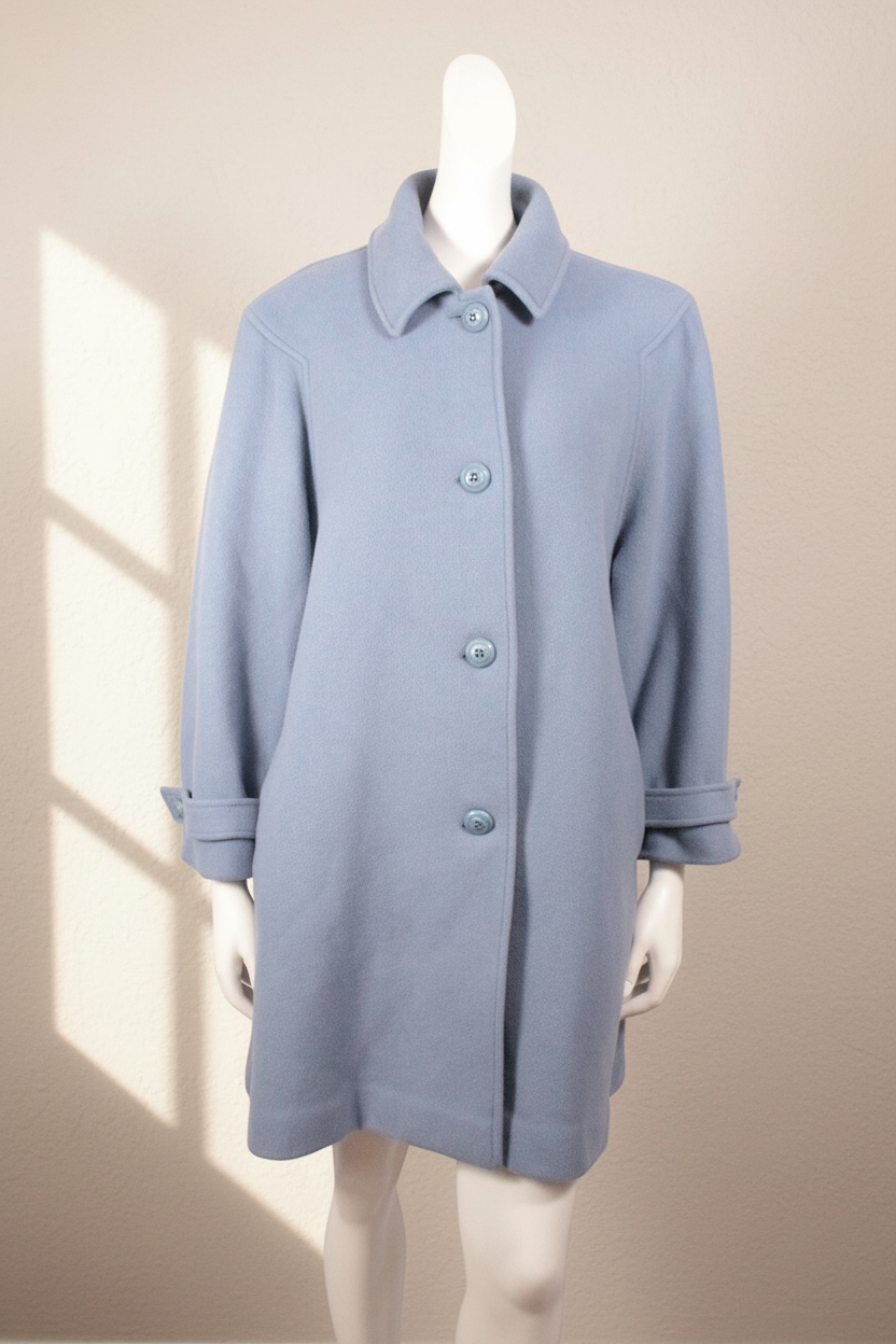 Manteau mi-long Frippindealz en laine et polyester bleu avec col classique et boutons assortis