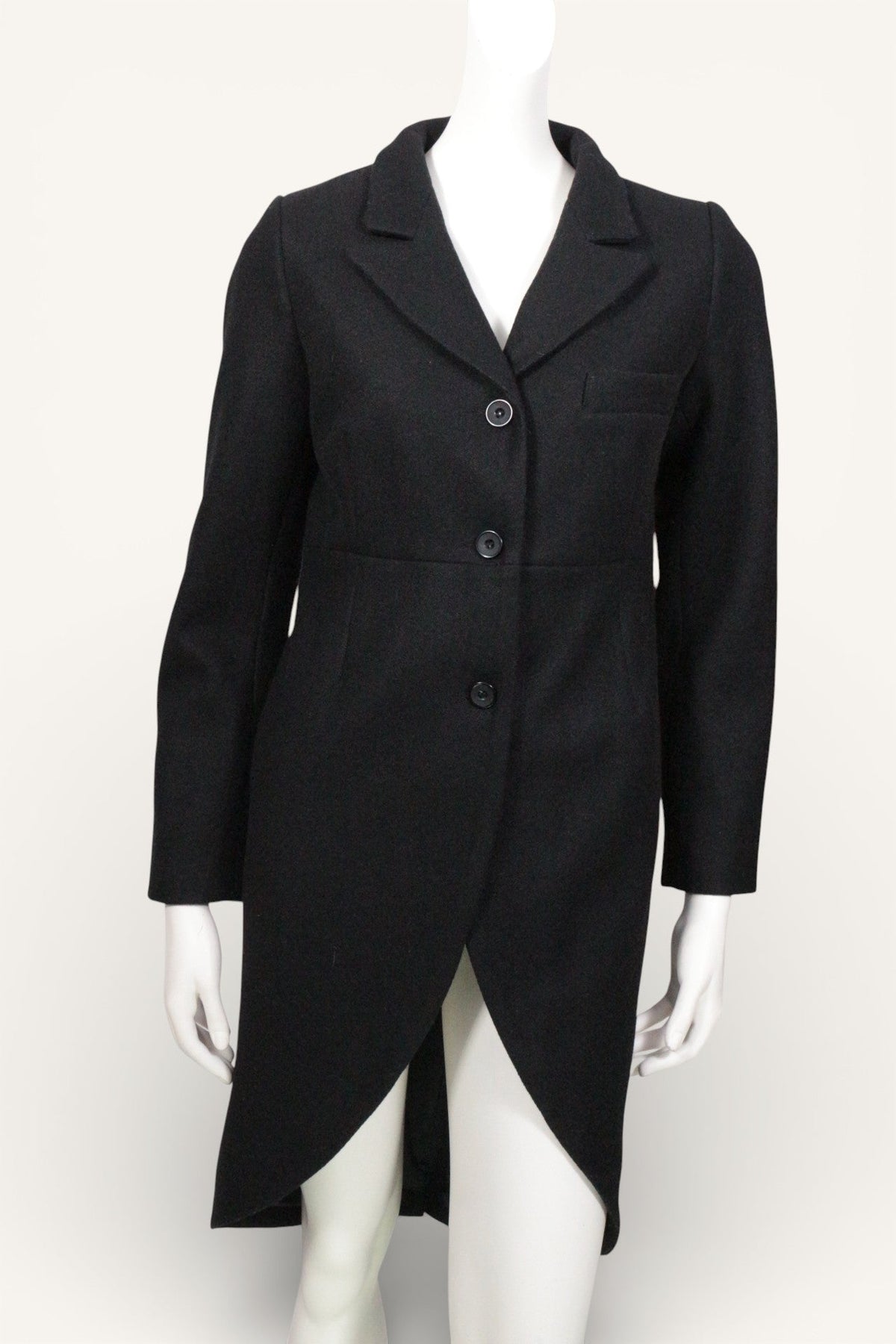 Manteau mi-long noir Frippindealz en mélange de polyester et viscose avec col à revers et fermeture à trois boutons