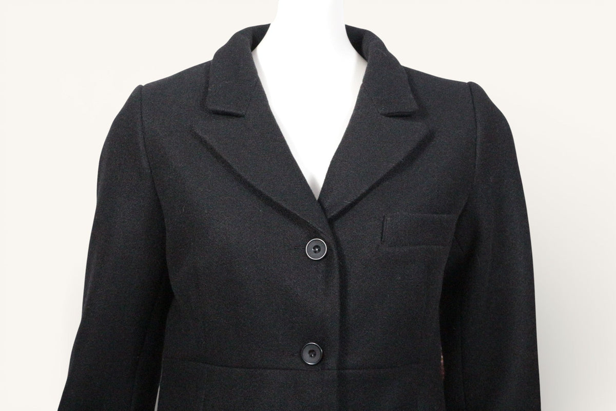 Manteau mi-long noir Frippindealz en mélange polyester et viscose avec col à revers et fermeture à deux boutons