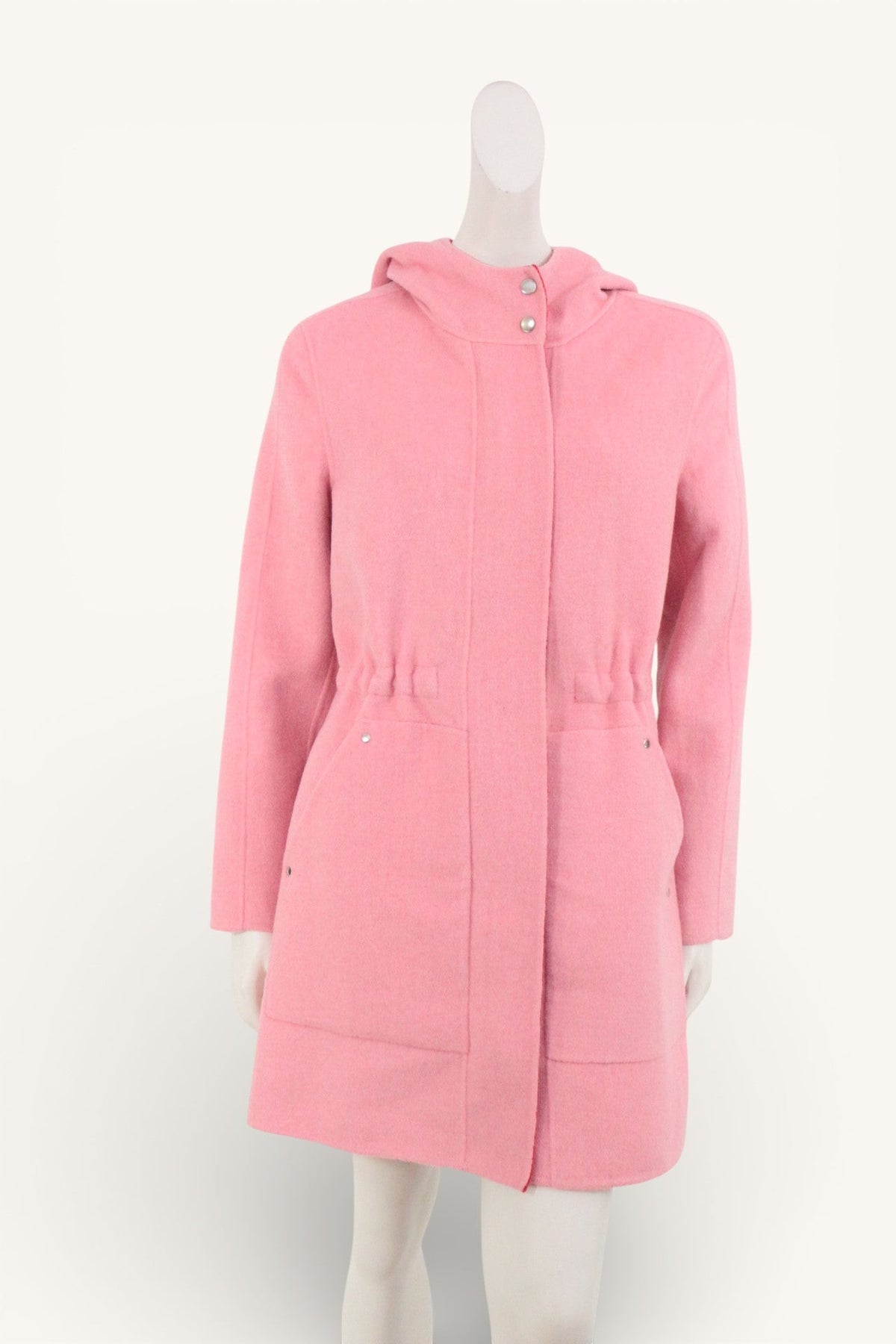 Manteau mi-long Frippindealz Desigual rose chewing-gum en laine et polyester avec capuche et taille cintrée