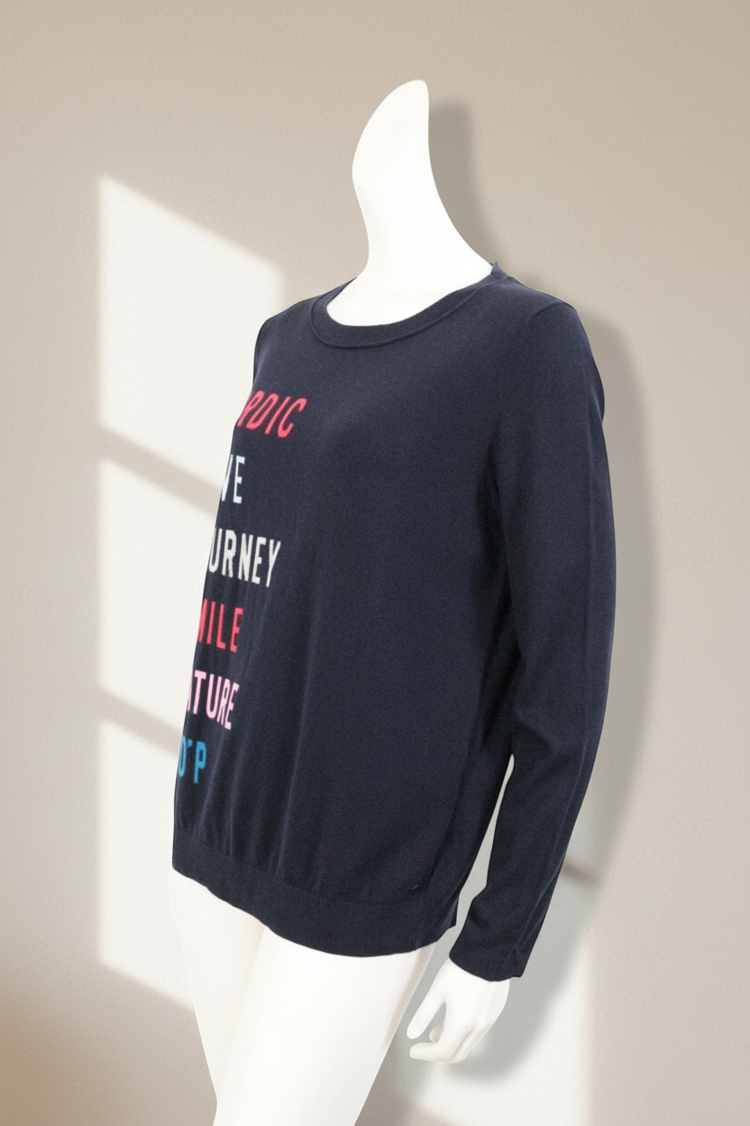 Pull Frippindealz Marc O Polo bleu marine en mélange de coton, viscose et cachemire avec inscription colorée