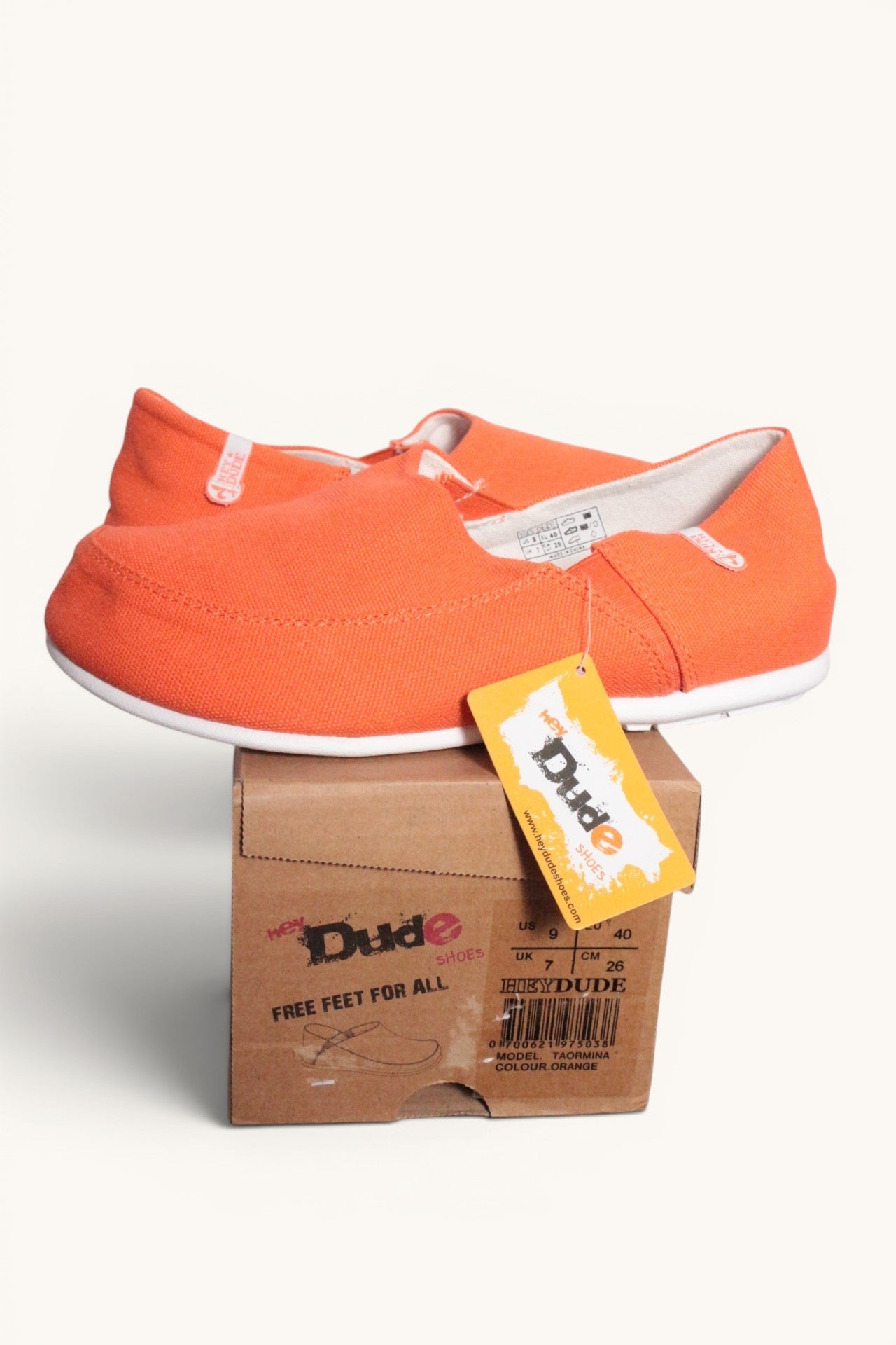 Chaussures mocassins Hey Dude orange en textile pour femme, taille 40, neuves, avec semelle intérieure amovible.