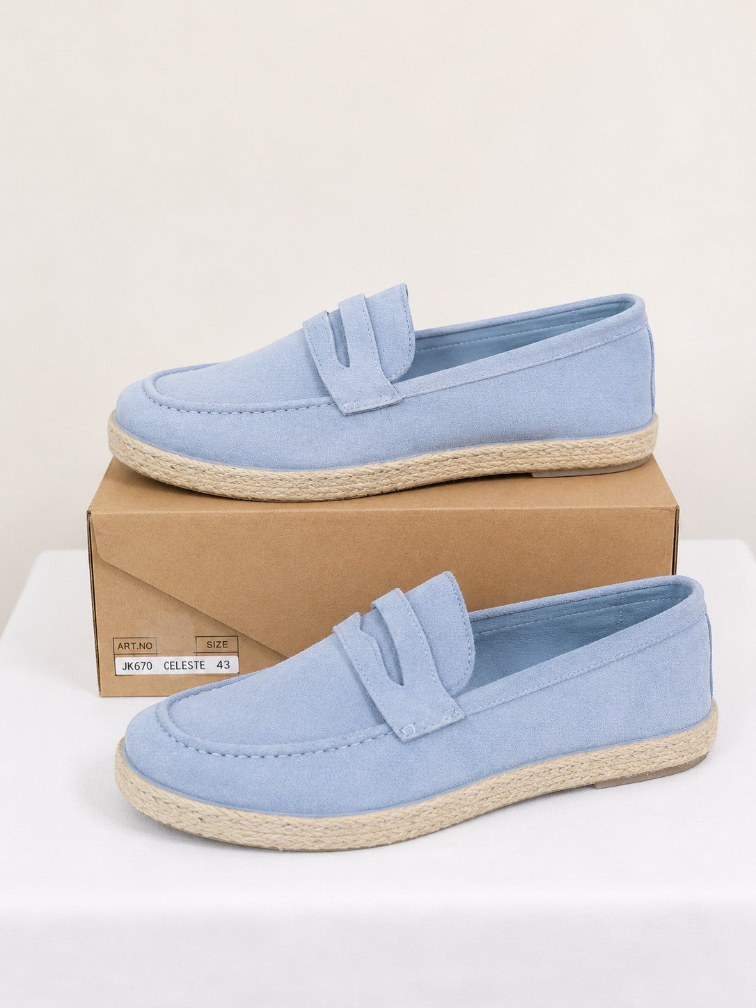 Mocassins homme Frippindealz Kadiman bleu ciel effet daim avec semelle façon corde style espadrille